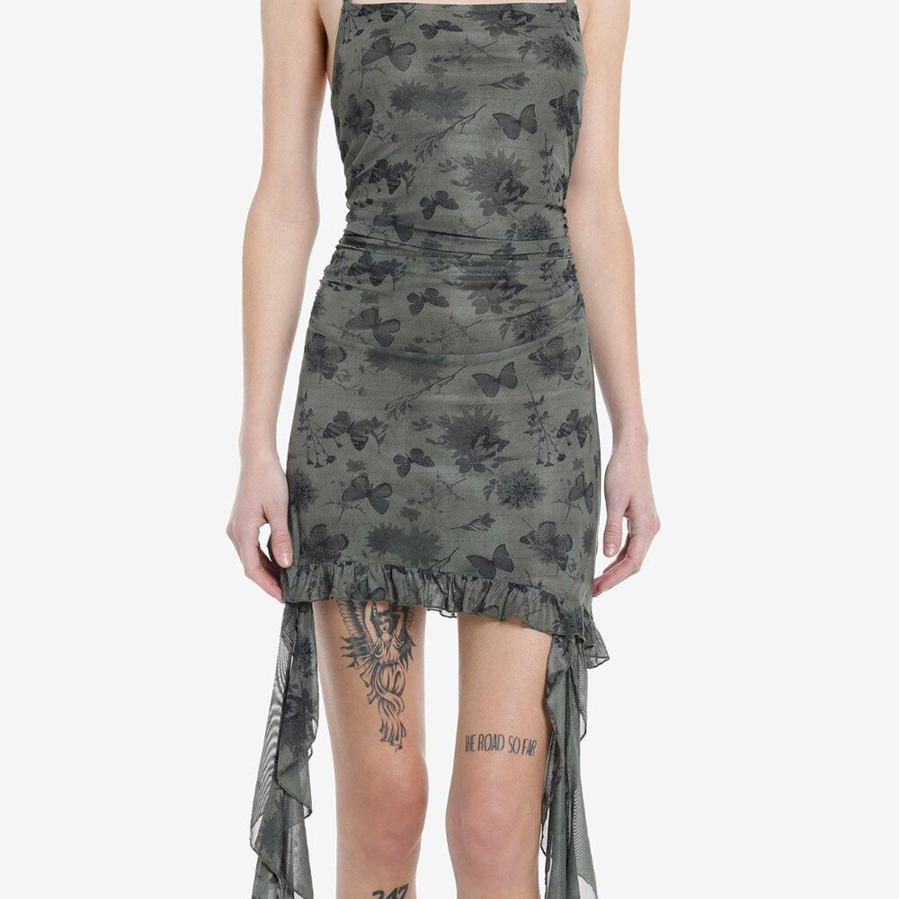 Green Forest Fairy Dress with Butterfly Pattern